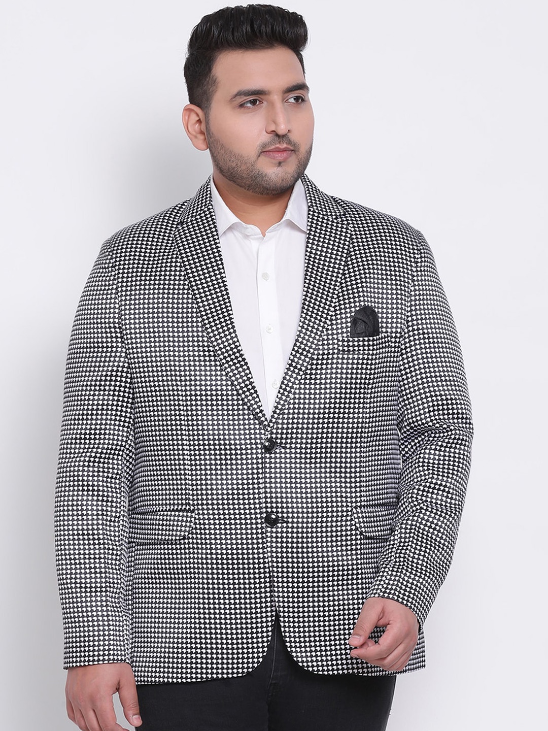 

Hangup Men Black & White Printed Single-Breasted Party Blazer