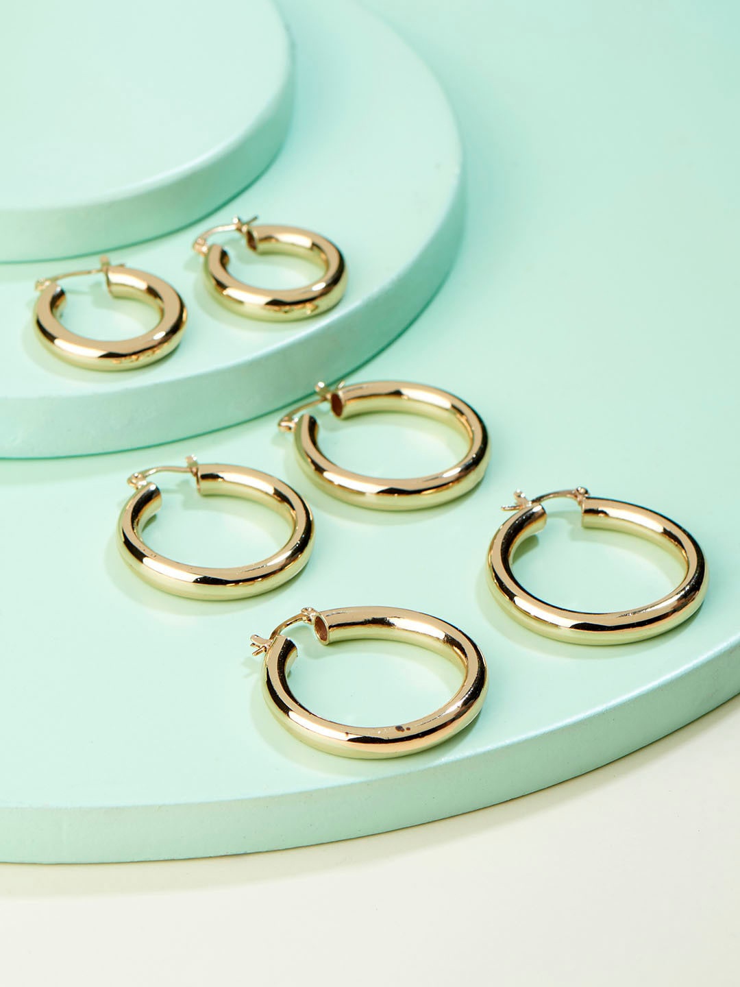 

Runway Ritual Gold-Toned Set of 3 Contemporary Hoop Earrings