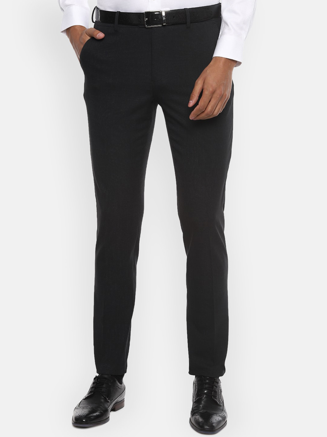 

Van Heusen Men Black Slim Fit Solid Formal Trousers