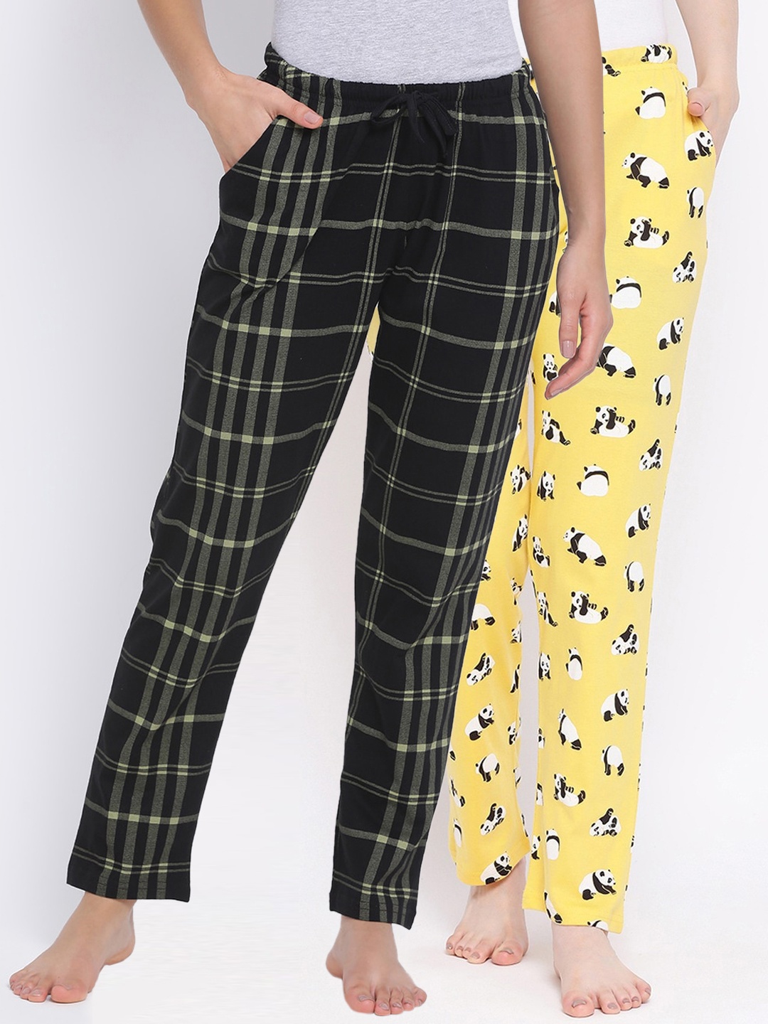 

Kanvin Women Pack Of 2 Printed Lounge Pants, Yellow
