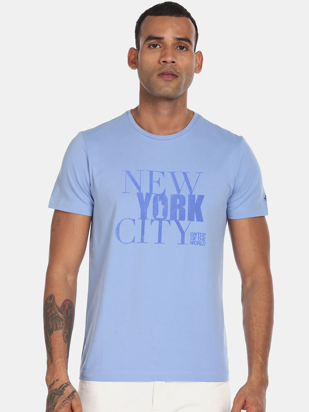 

Arrow New York Men Blue Printed Pure Cotton Round Neck T-shirt