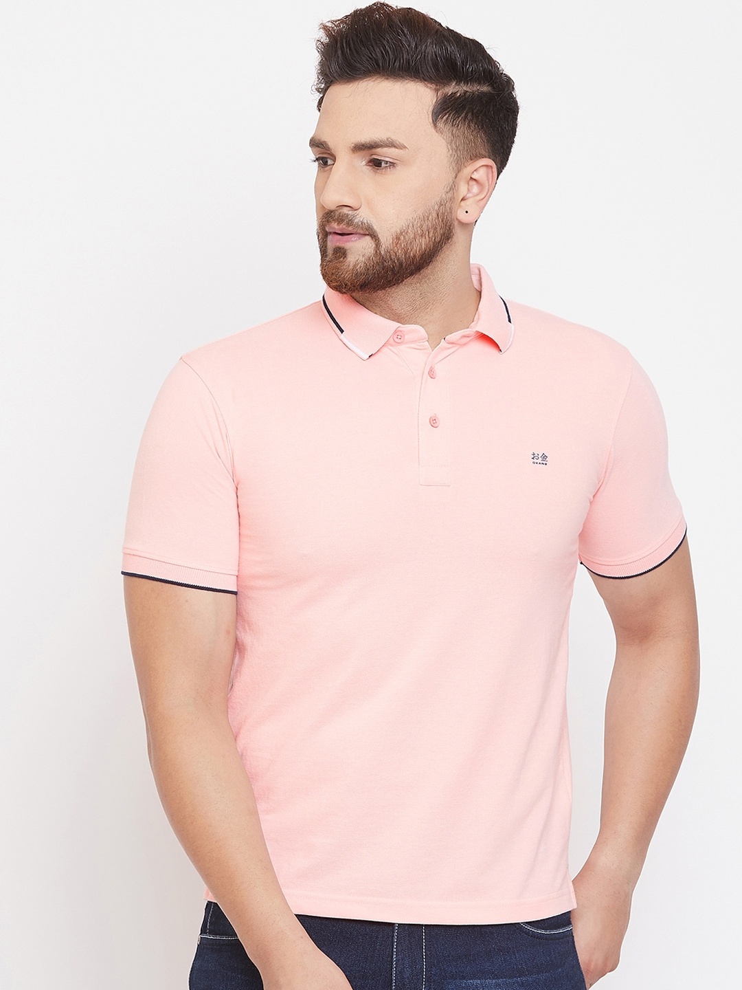 Okane Men Pink Solid Polo Collar T-shirt