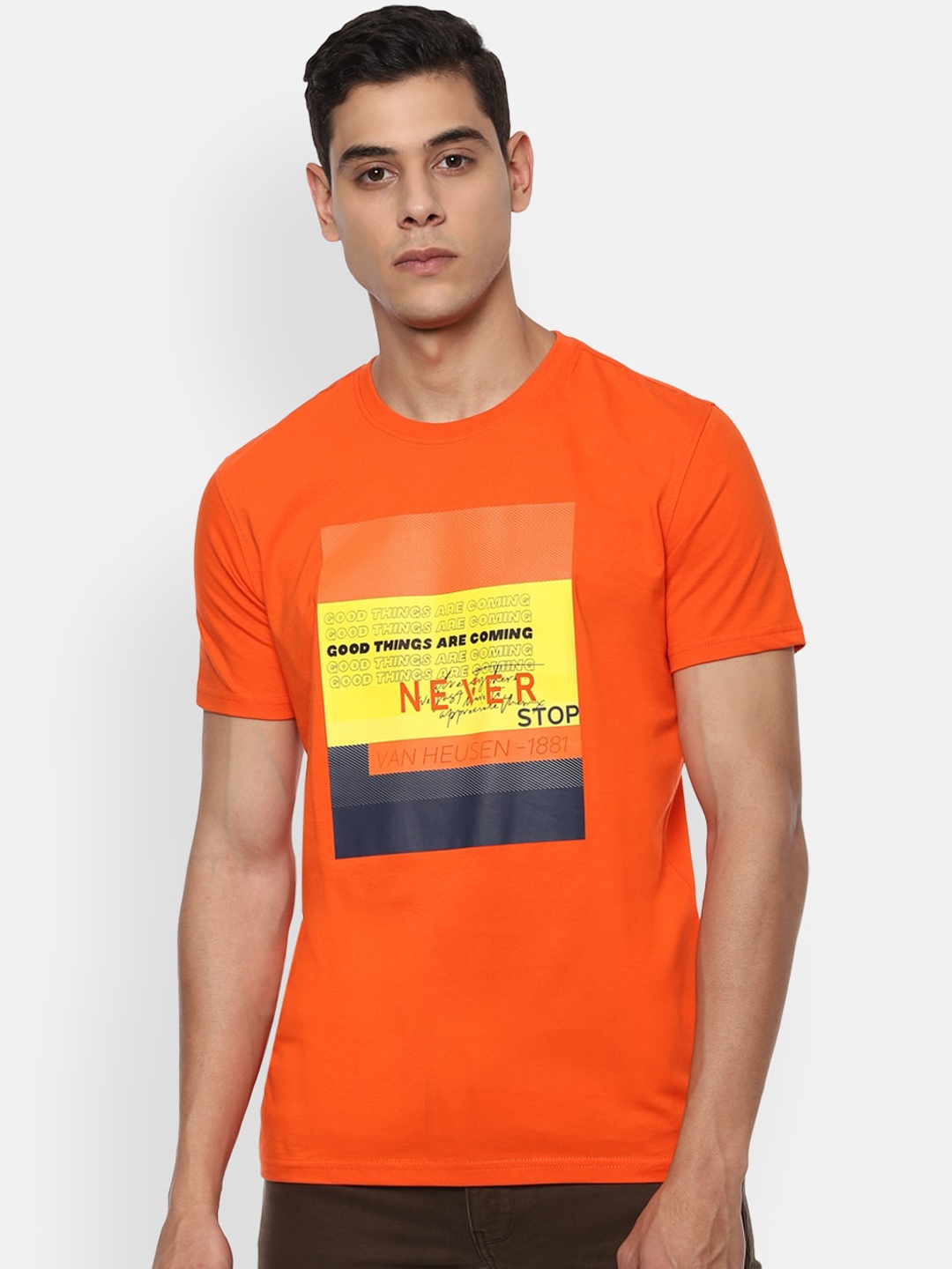 

Van Heusen Sport Men Orange Printed Round Neck T-shirt