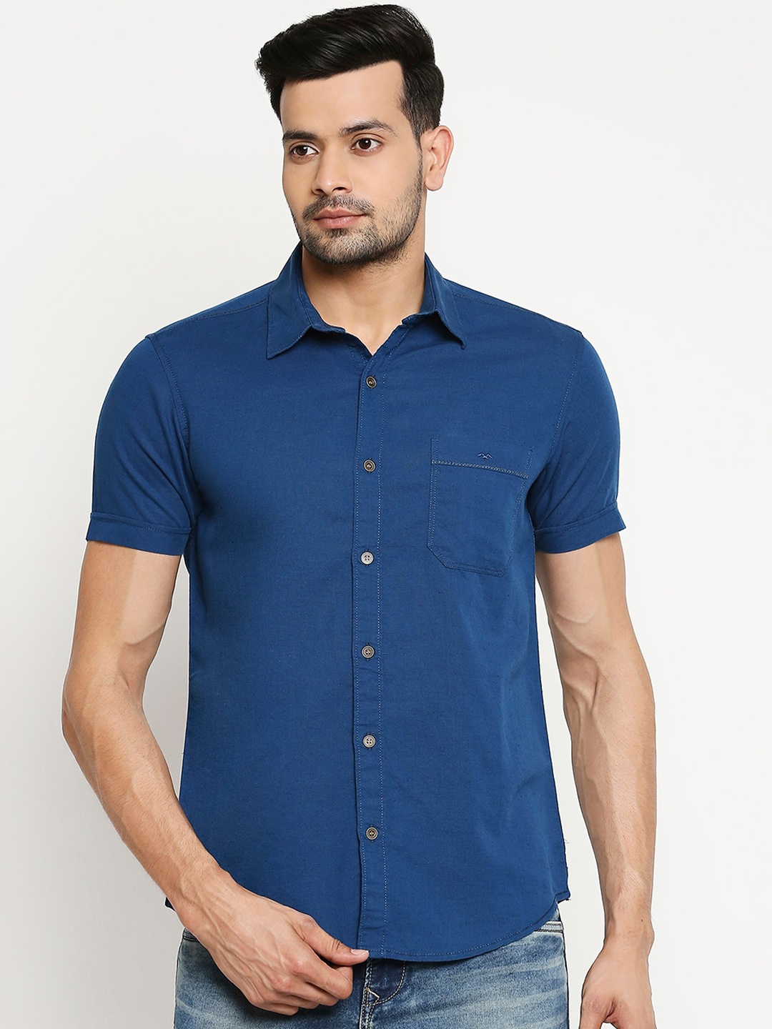 

Mufti Men Navy Blue Slim Fit Solid Casual Shirt