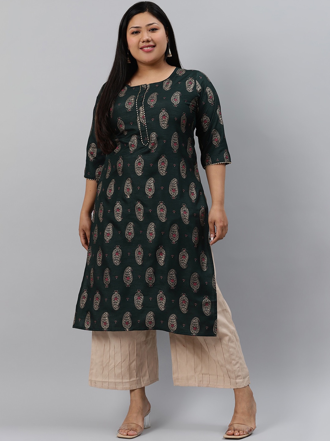 

EXTRA LOVE BY LIBAS Women Plus Size Paisley Motifs Printed Kurta, Green
