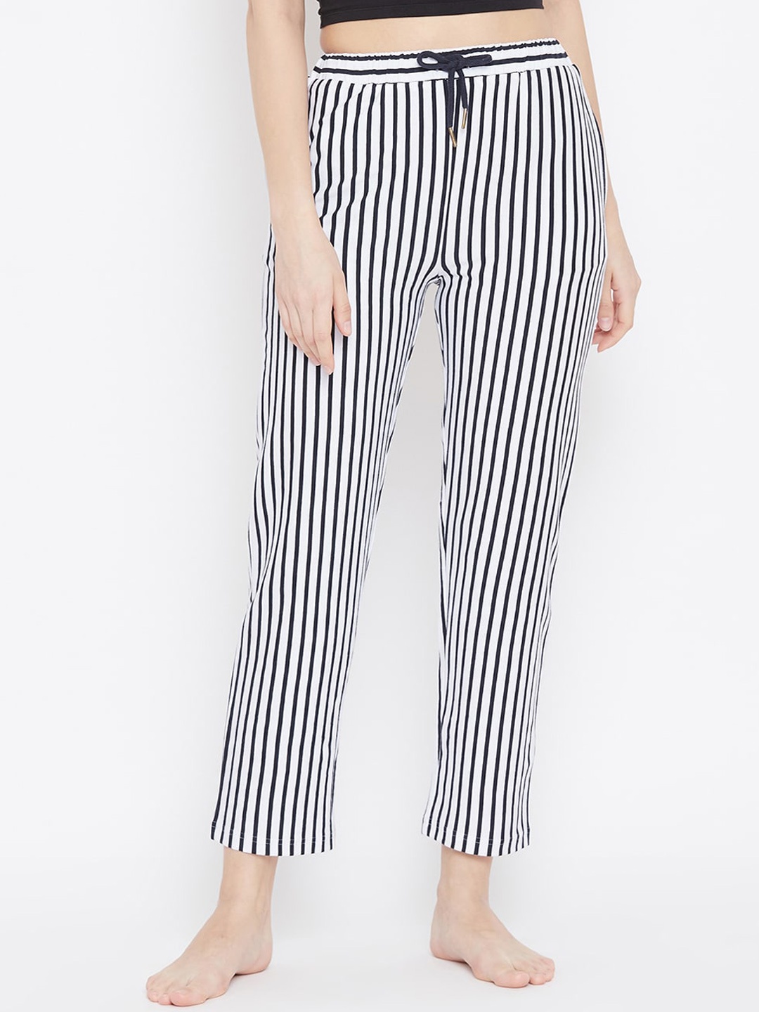 

Hypernation Women Blue & White Striped Cotton Lounge Pants