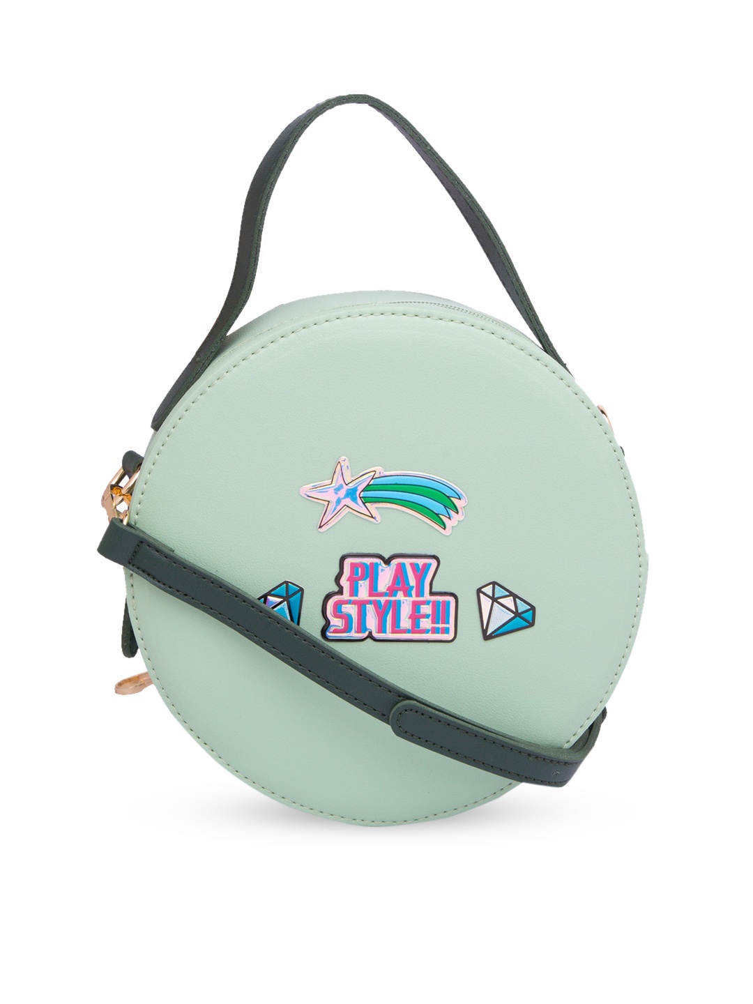 

Globus Green & Pink Applique Handheld Bag with Detachable Sling Strap