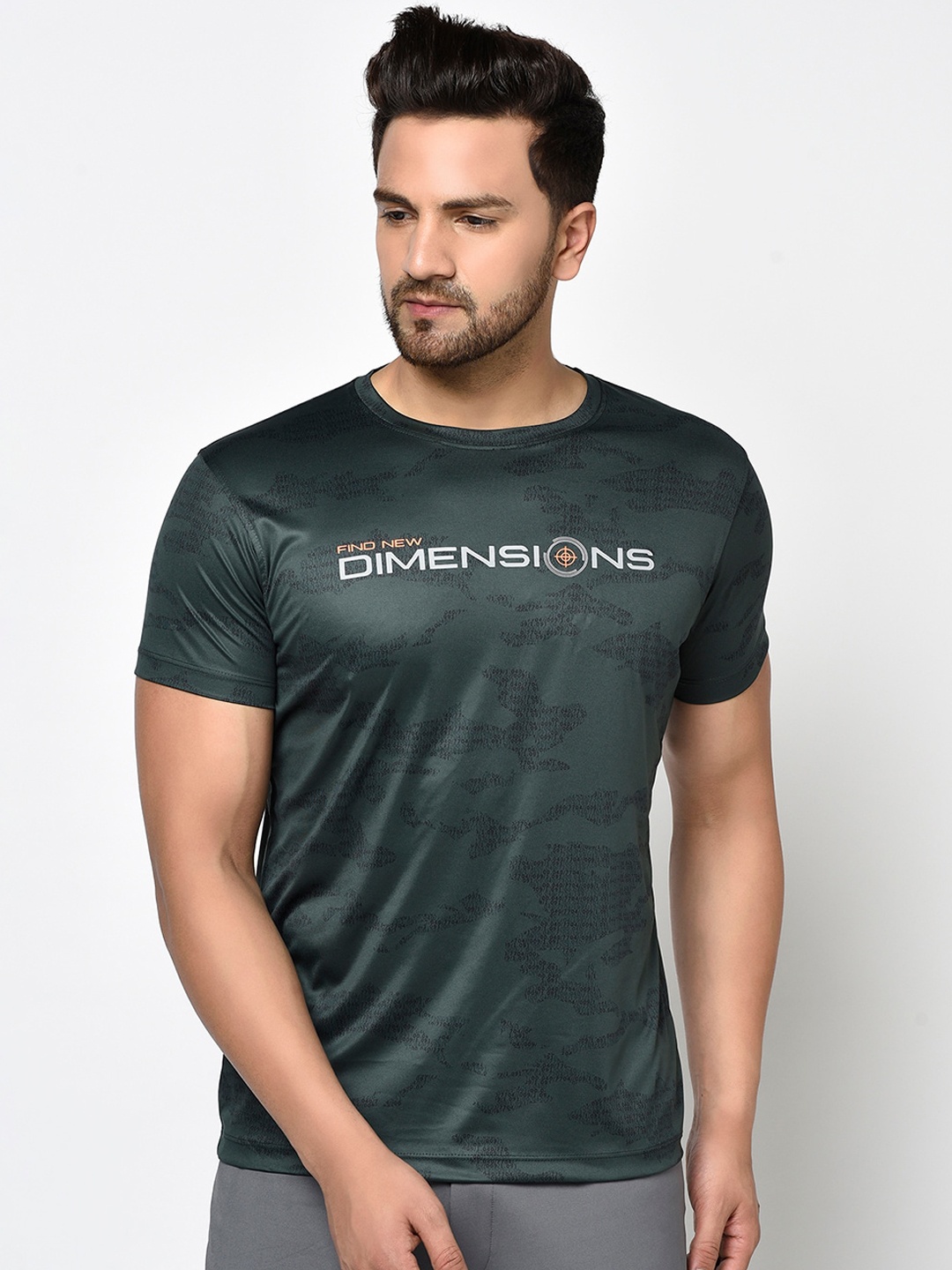 

Octave Men Olive Green Printed Round Neck T-shirt