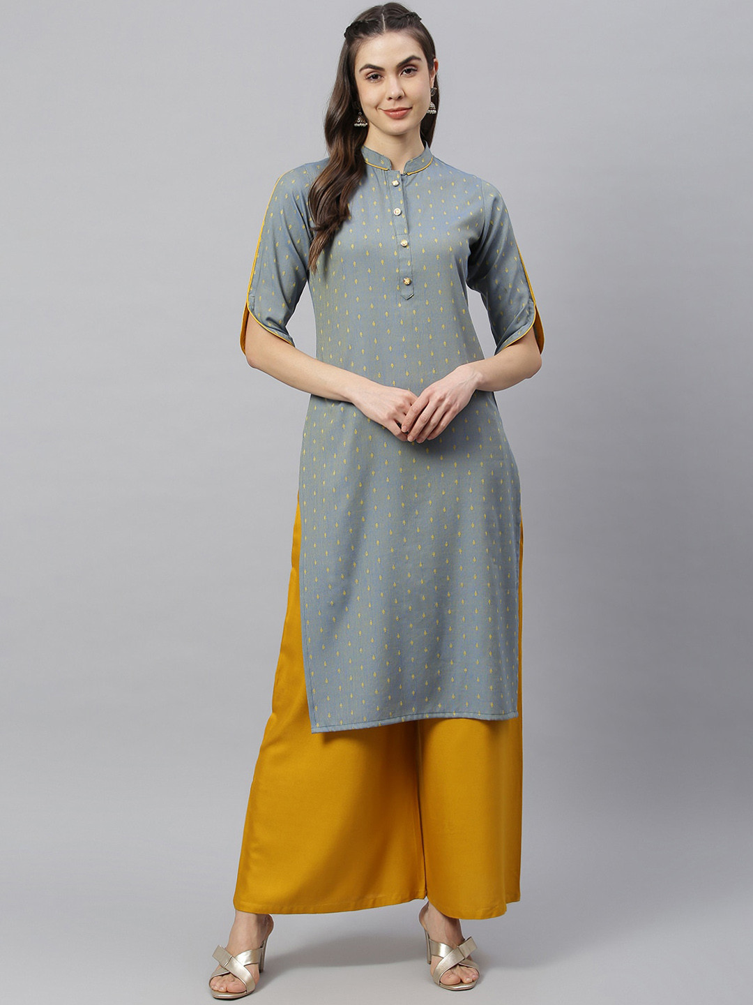 

HK colours of fashion Women Grey Woven Design Kurta