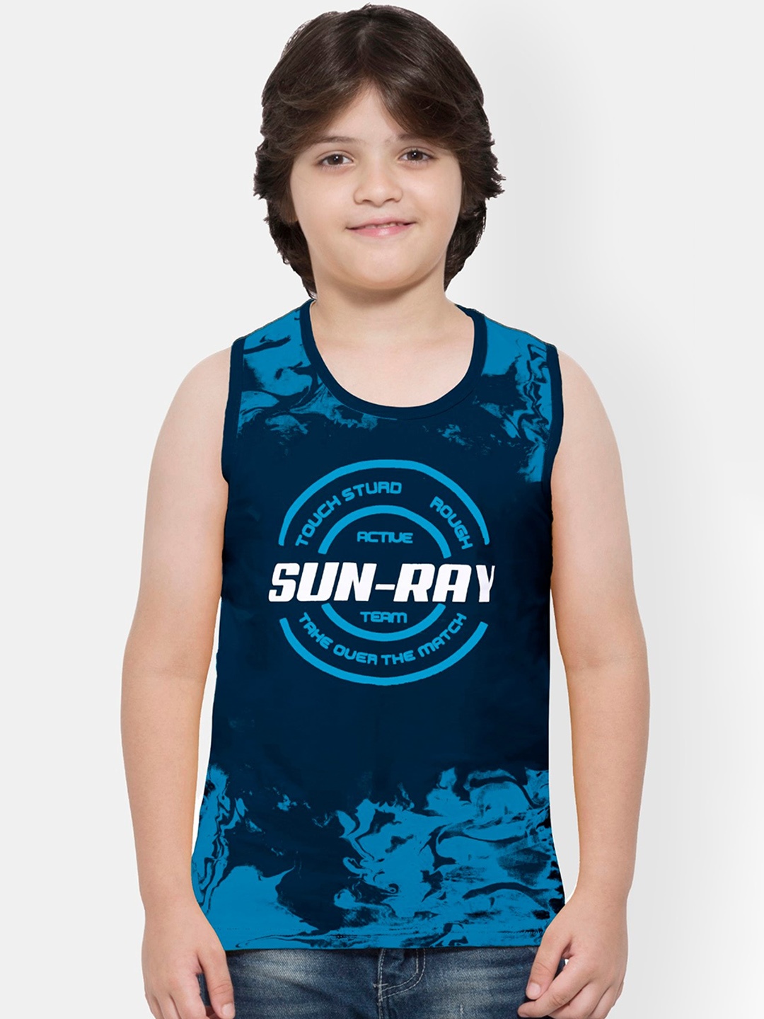 

Maniac Boys Navy Blue Cotton Printed Round Neck Pure Cotton T-shirt