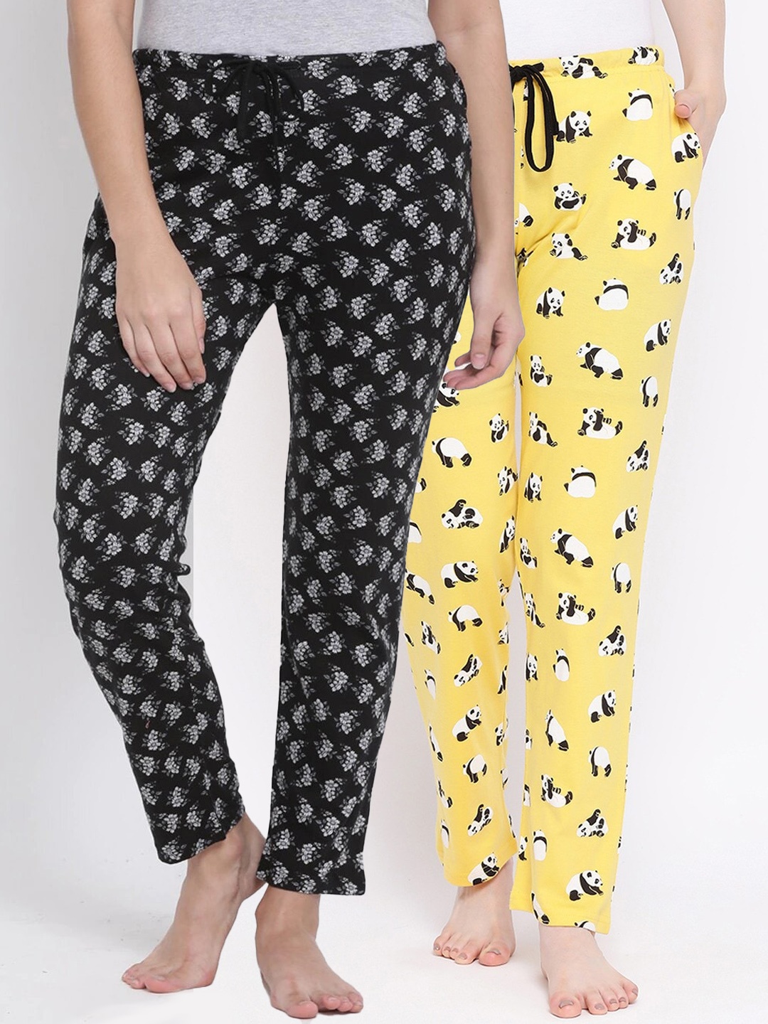 

Kanvin Women Pack Of 2 Printed Lounge Pants, Yellow