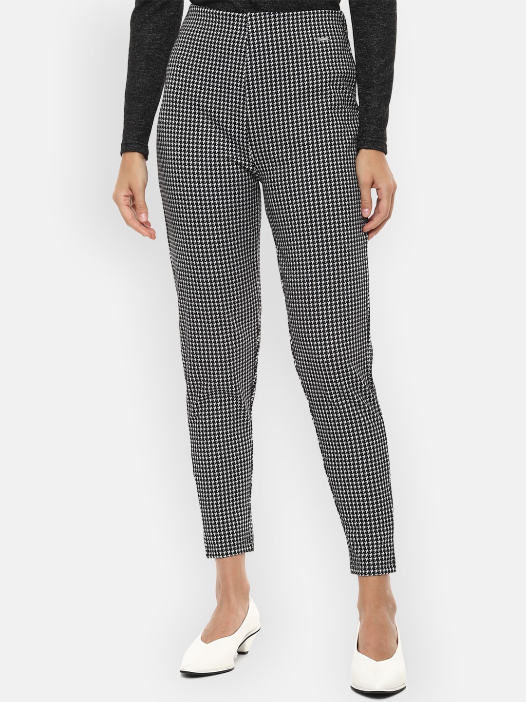 

Van Heusen Woman Women Black & White Regular Fit Checked Regular Trousers