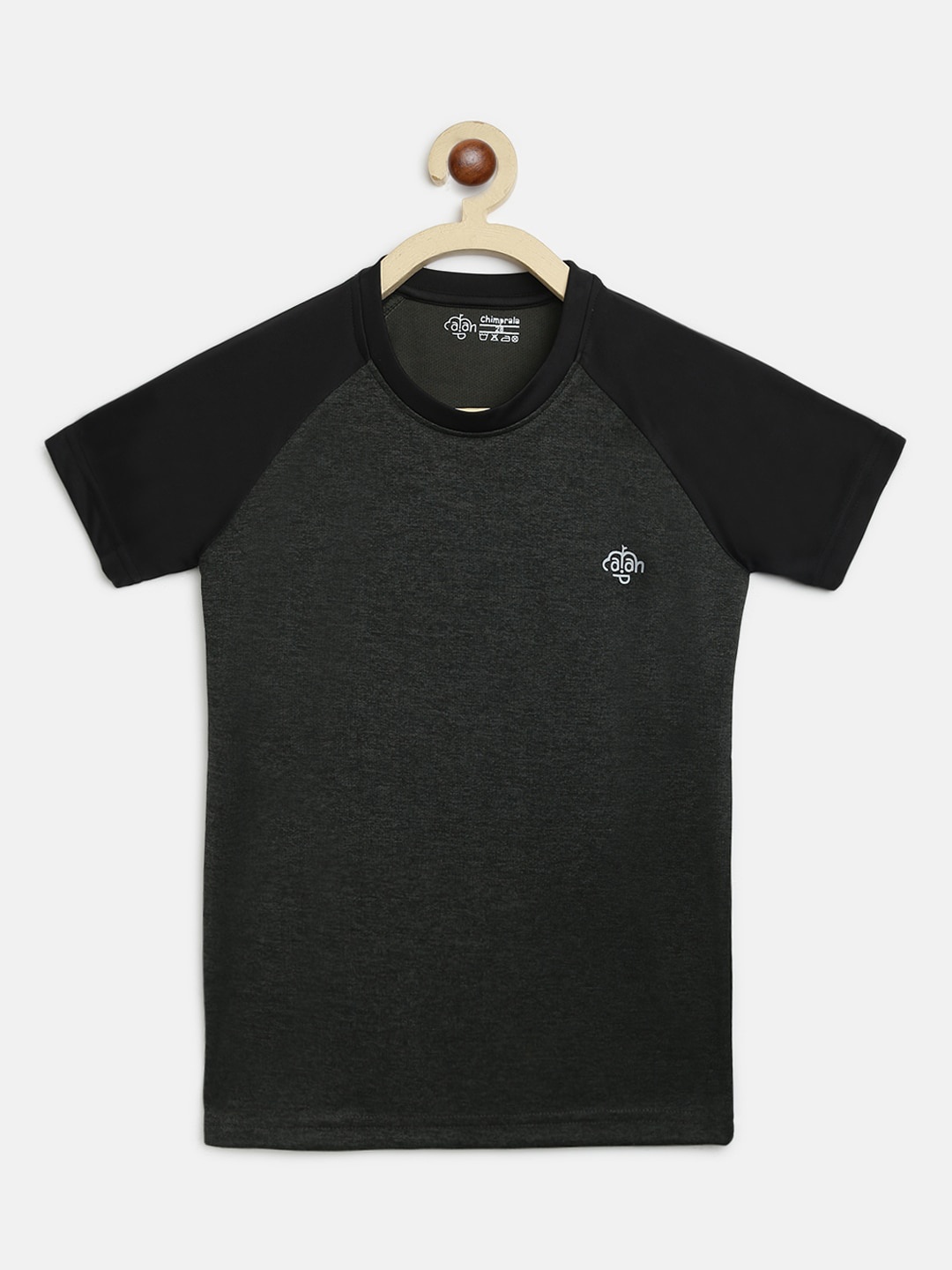 CHIMPRALA Girls Charcoal Grey Solid Round Neck T-shirt