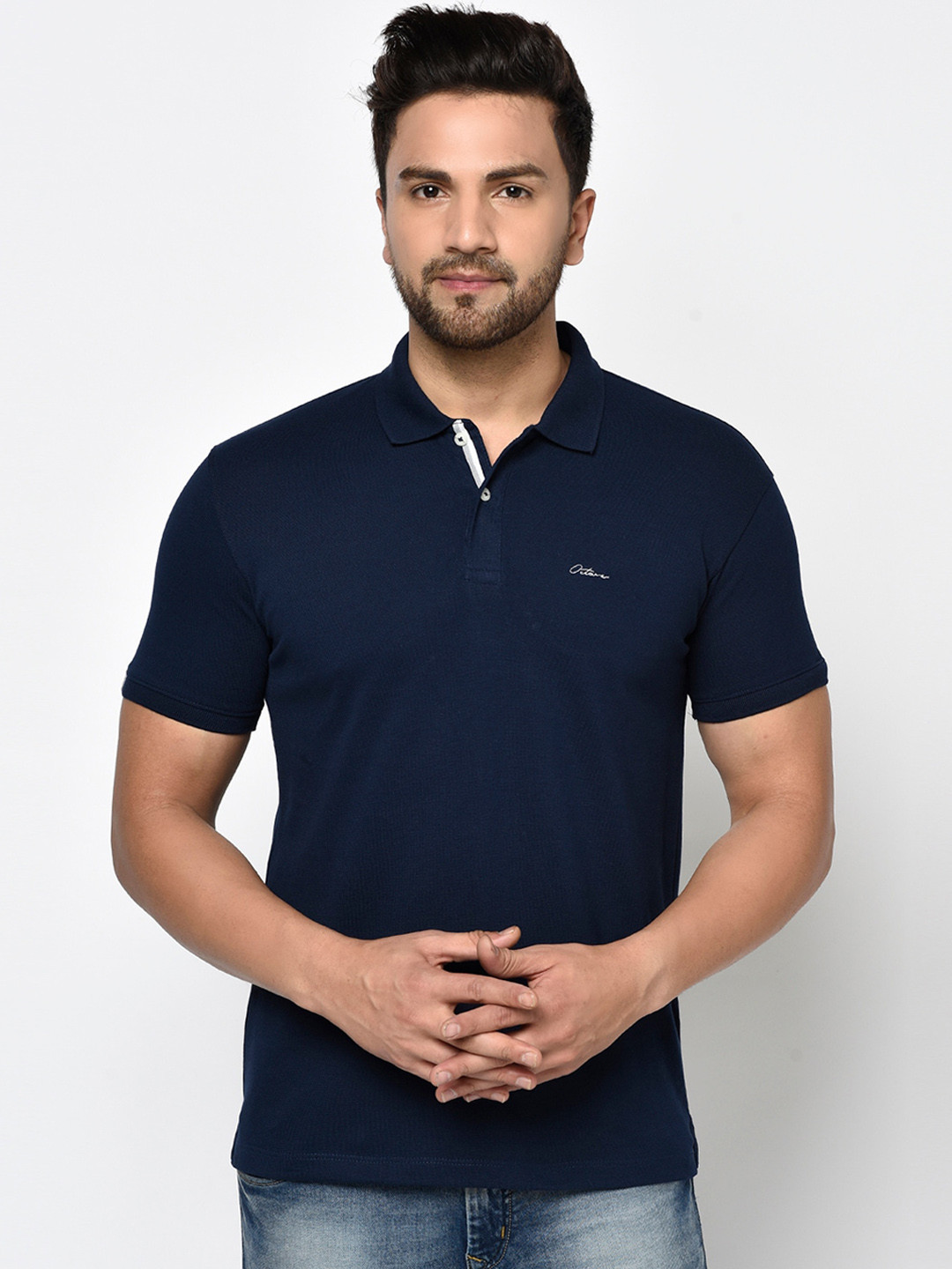 

Octave Men Navy Blue Solid Polo Collar T-shirt