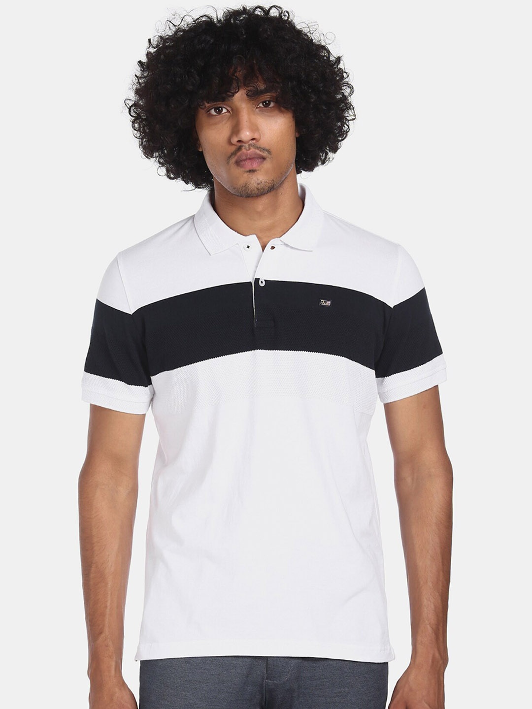 

Arrow Sport Men White Colourblocked Polo Collar Colour T-shirt