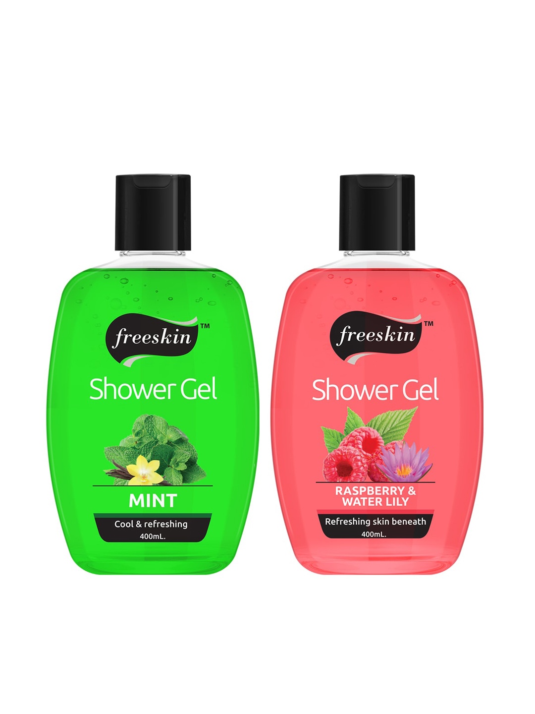 Freeskin Unisex Pack of 2 Mint & Raspberry Shower Gel 400 ml, Multi