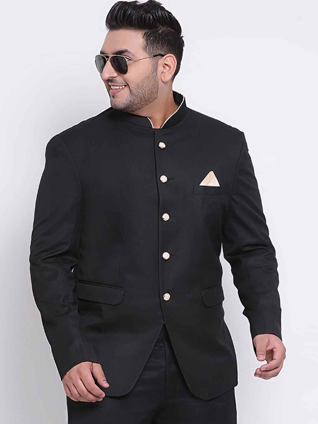 

Hangup Men Black Solid Bandhgala Blazer