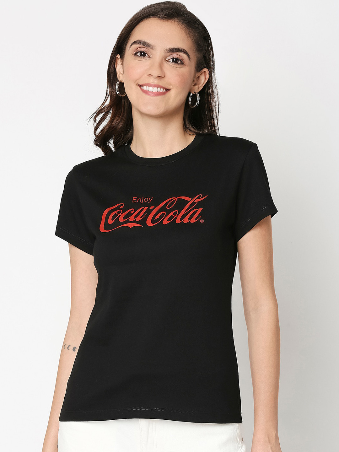 

Bewakoof Enjoy Coca-Cola Half Sleeves T-Shirt, Black