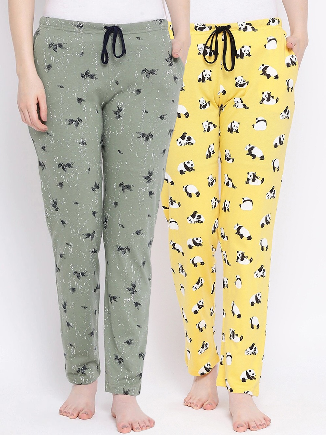 

Kanvin Women Pack Of 2 Printed Lounge Pants, Yellow