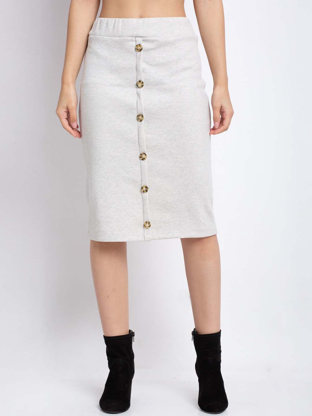 

Miaz Lifestyle Women Grey Solid Pencil Knee-Length Skirt