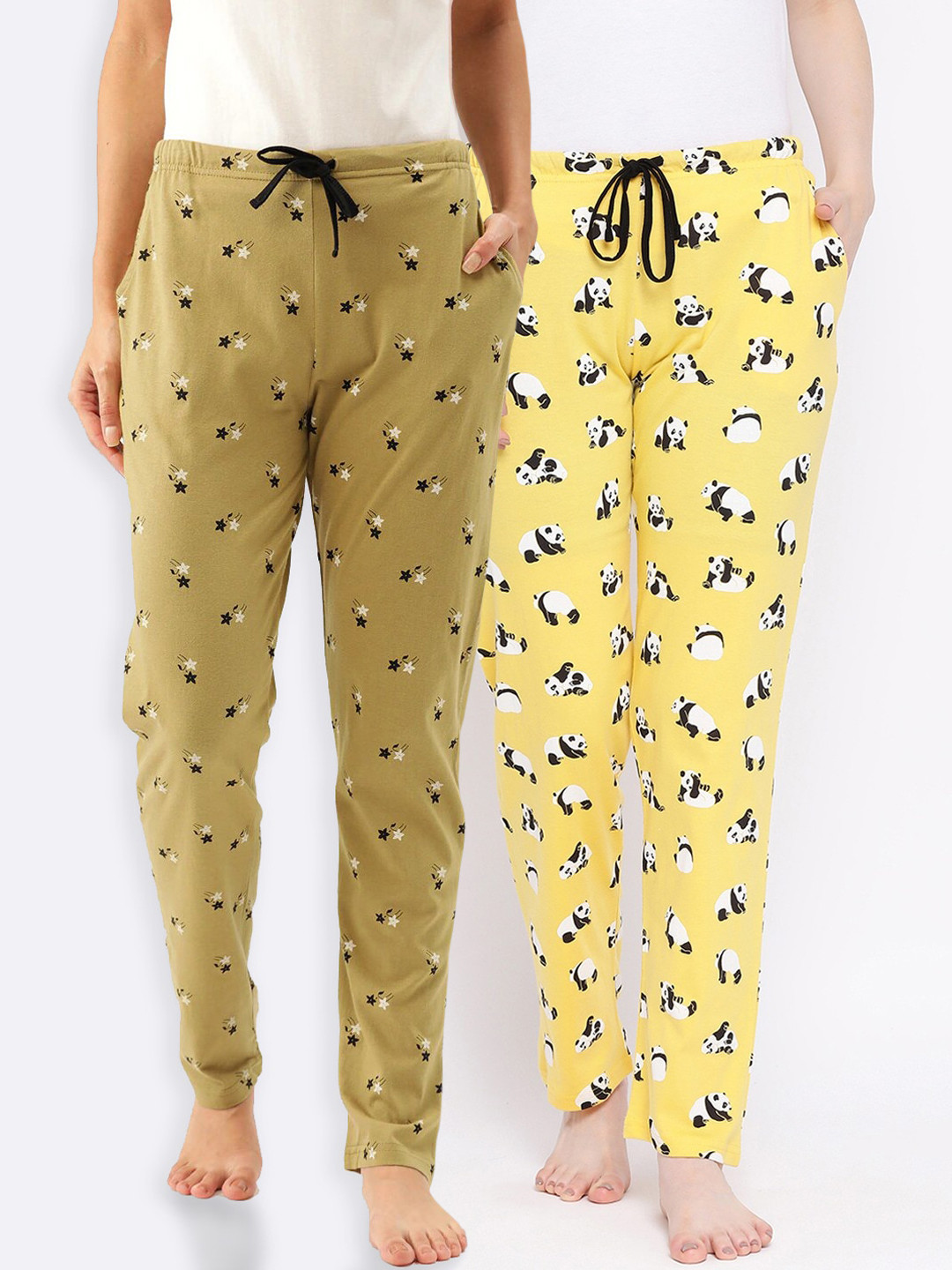 

Kanvin Women Pack Of 2 Printed Lounge Pants, Yellow
