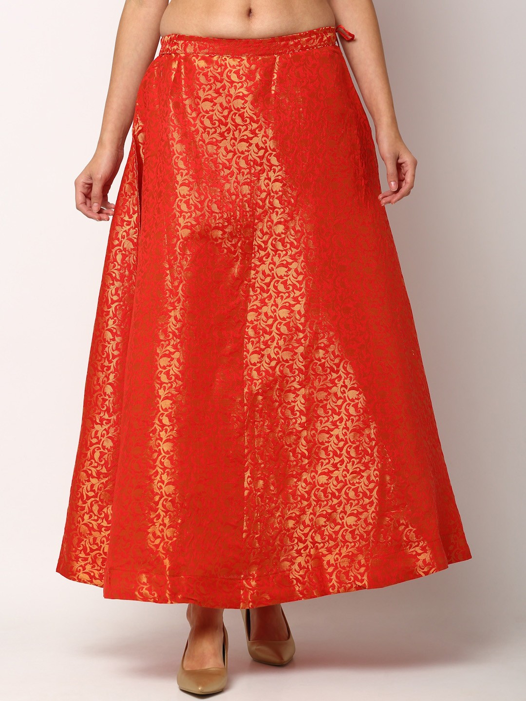 

Miaz Lifestyle Women Red & Gold-Coloured Printed Flared Maxi Skirt