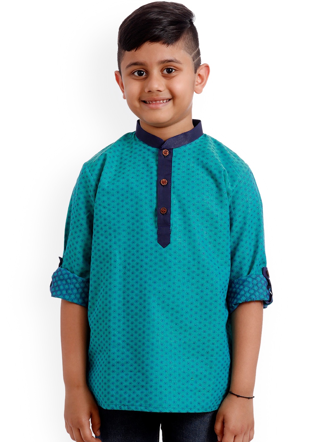 

SOULFULLY INDIAN Boys Green Woven Cotton Kurta