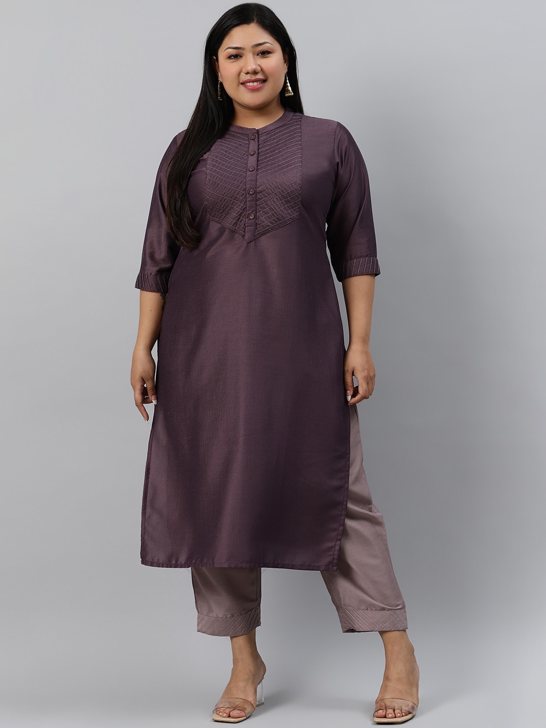 

EXTRA LOVE BY LIBAS Women Plus Size Purple Yoke Design Kurta