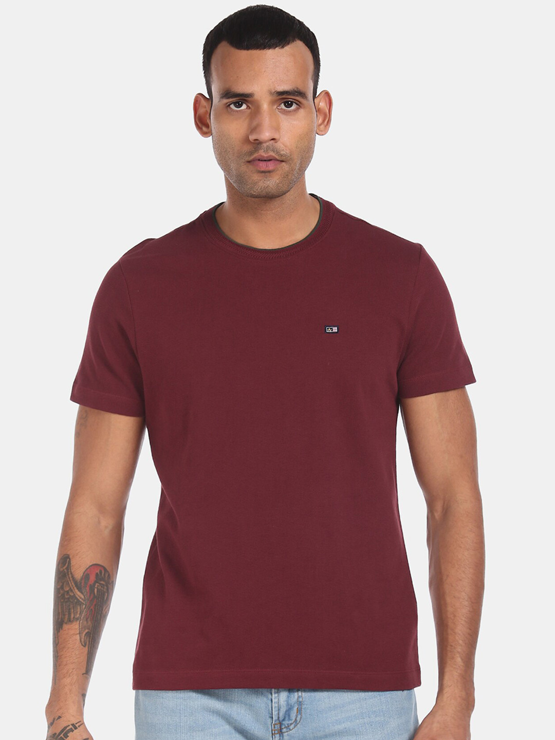 

Arrow Sport Men Red Solid Round Neck Cotton T-shirt