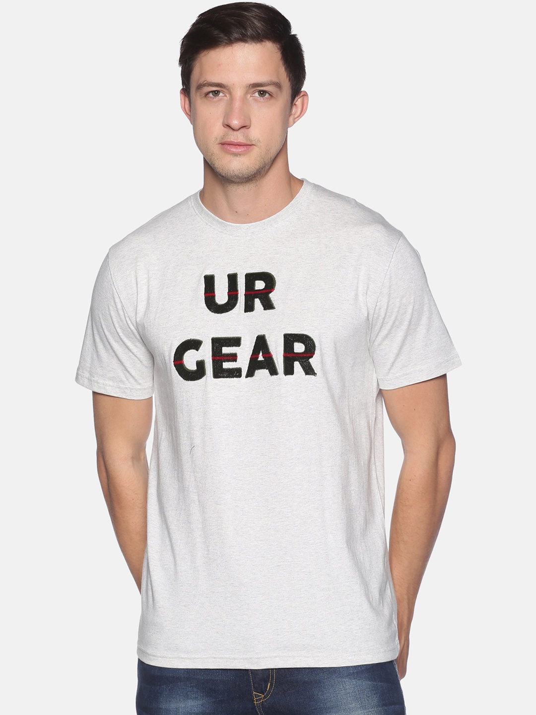 

UrGear Men Grey Embroidered Round Neck T-shirt