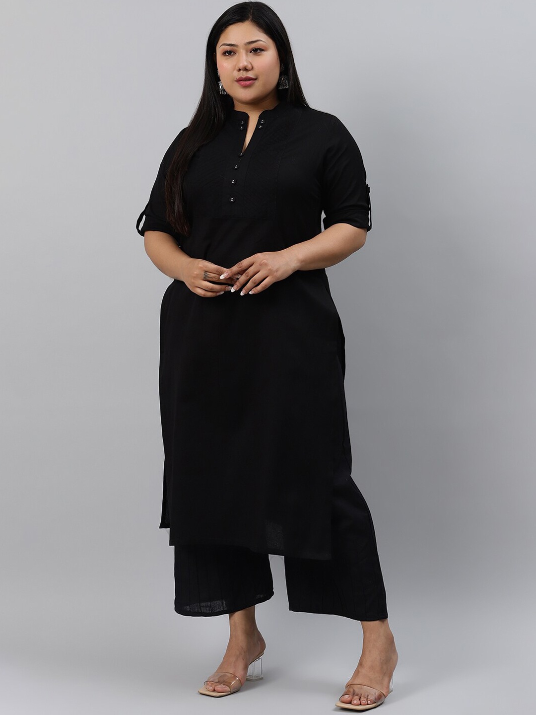 

EXTRA LOVE BY LIBAS Women Plus Size Black Kurta