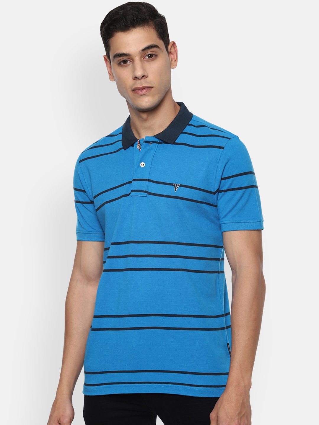 

Van Heusen Sport Men Blue Pure Cotton Striped Polo Collar Pure Cotton T-shirt