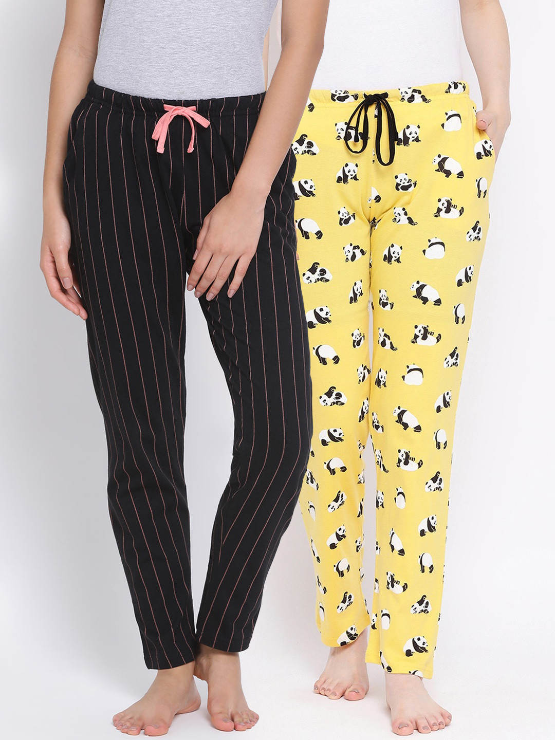 

Kanvin Women Pack Of 2 Printed Lounge Pants, Yellow