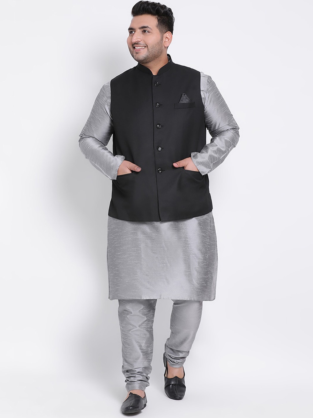 

Hangup Men Multicoloured Solid Kurta with Pyjamas & Nehru Jacket, Multi
