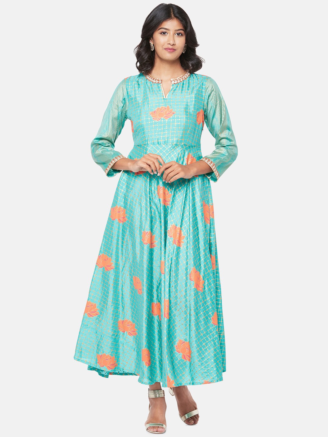 

RANGMANCH BY PANTALOONS Women Turquoise Blue Printed Maxi Dress