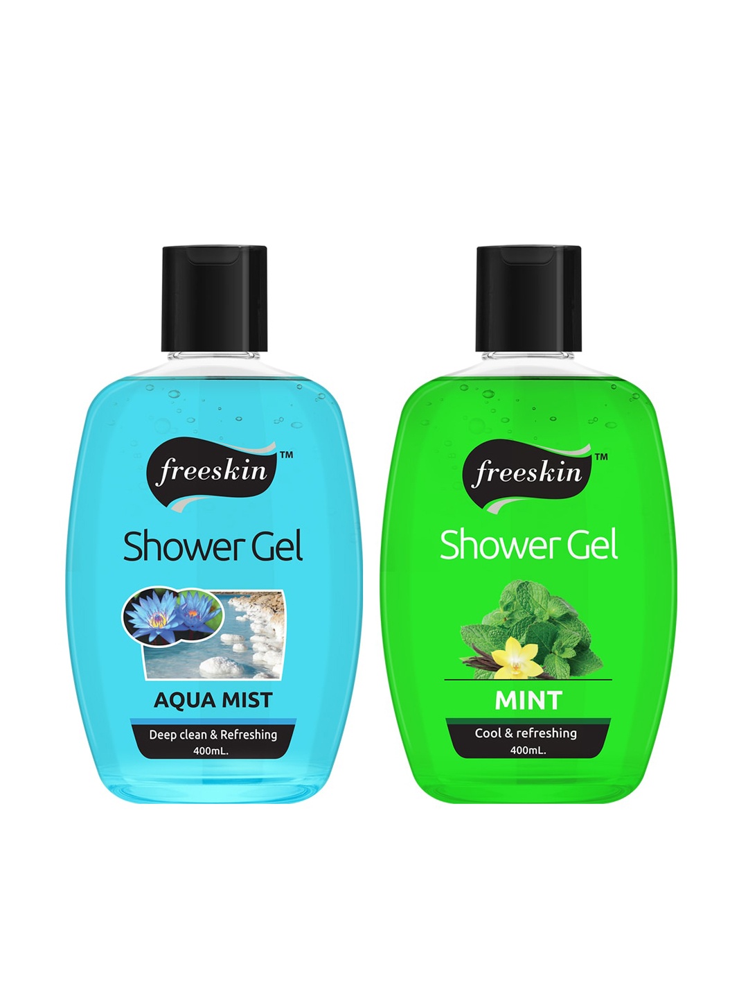

Freeskin Unisex Pack of 2 Aqua Mist & Mint Shower Gel 400 ml, Multi
