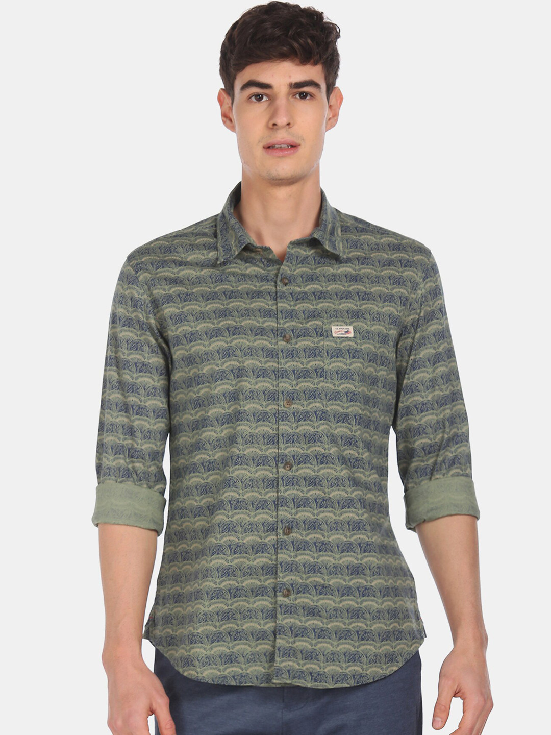 

U.S. Polo Assn. Denim Co. Men Green Regular Fit Printed Cotton Casual Shirt