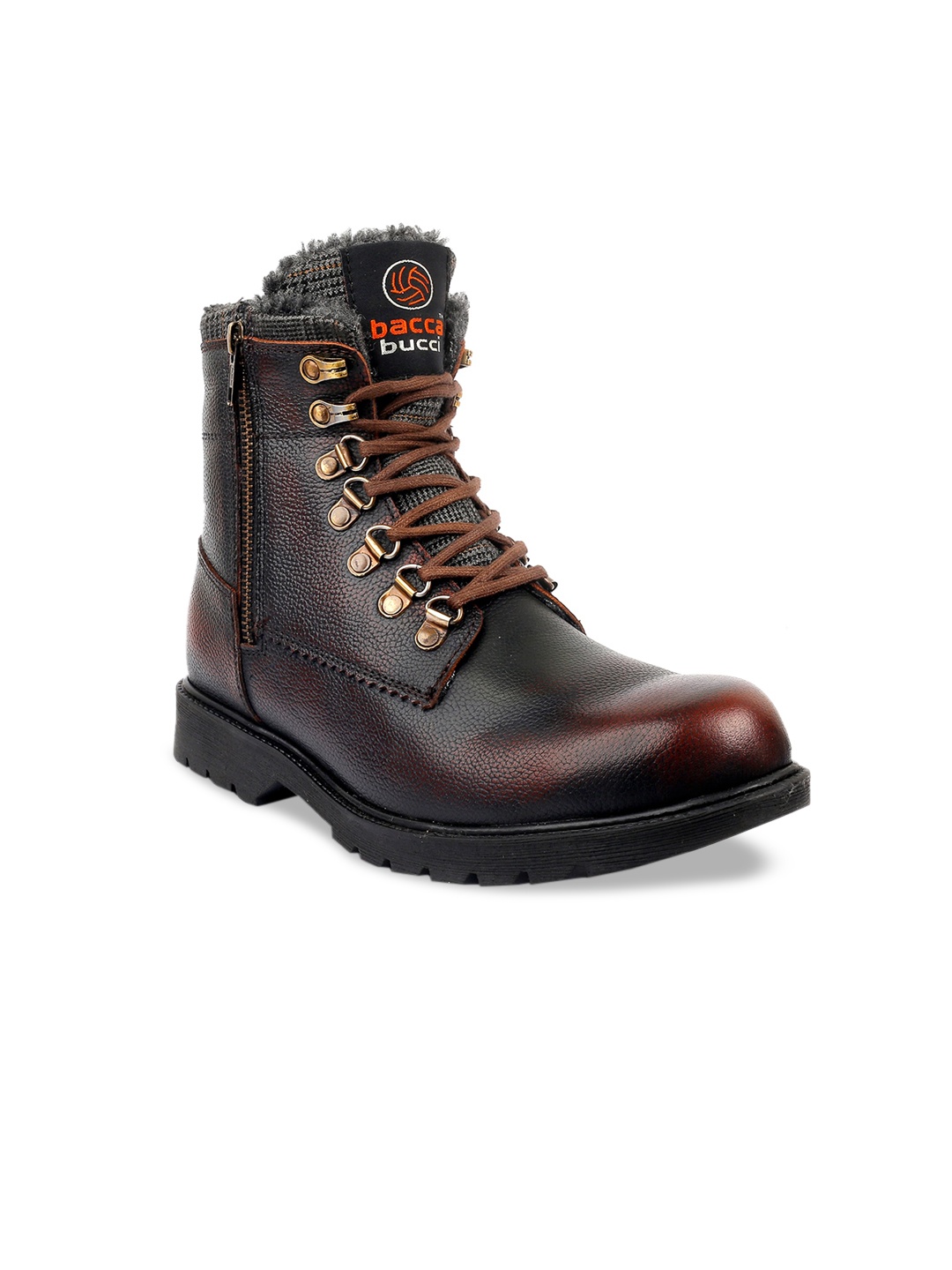 

bacca bucci Men Brown Leather High-Top Flat Boots