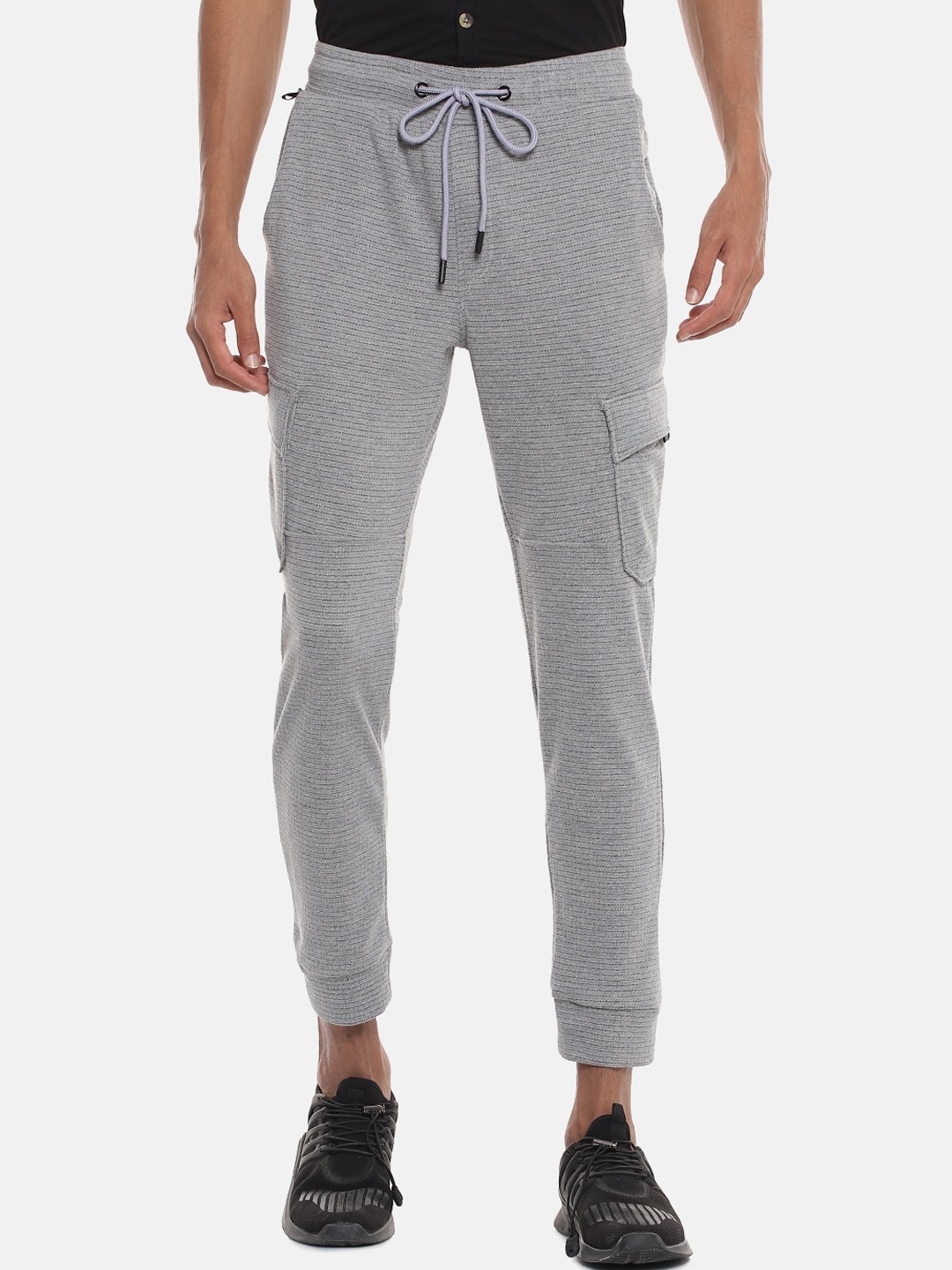 

Campus Sutra Men Grey & Black Striped Joggers