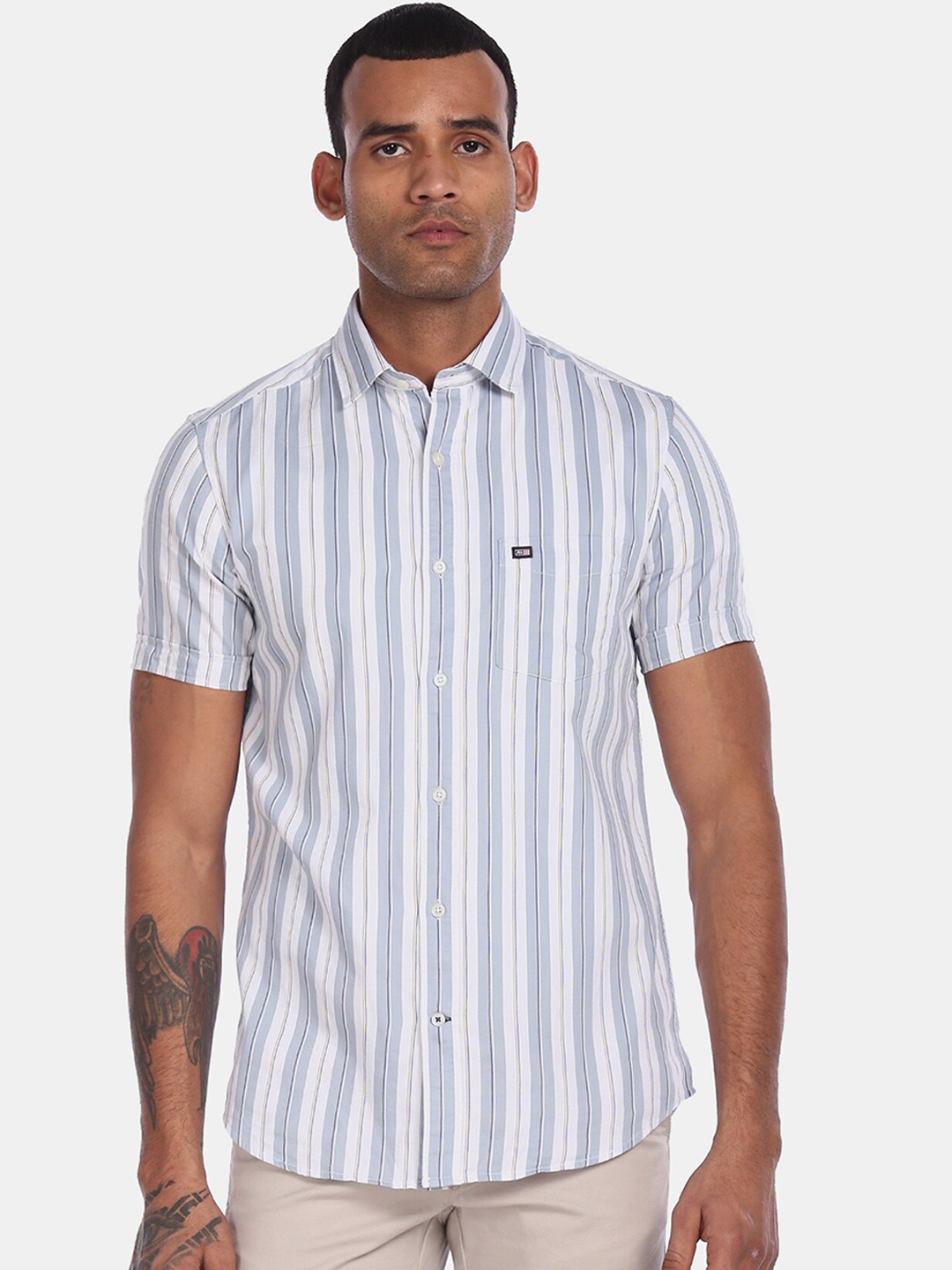 

Arrow Sport Men Grey & White Regular Fit Striped Casual Shirt