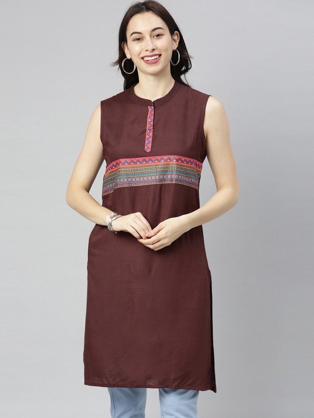 

Neerus Women Coffee Brown Woven Design Kurta