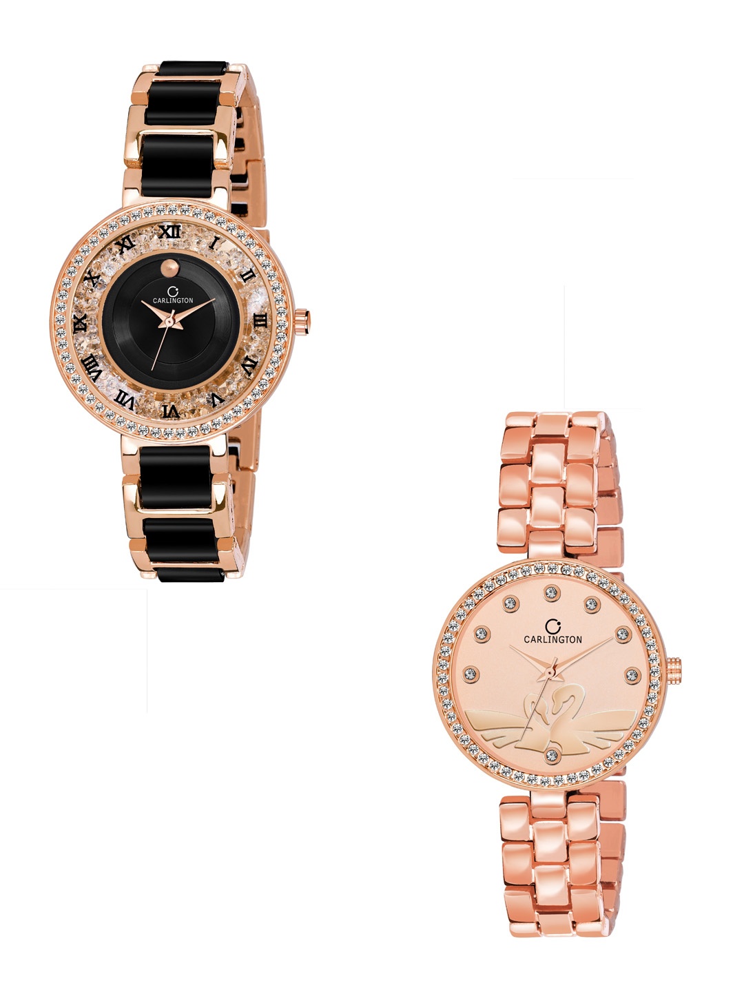 

CARLINGTON Women Pack Of 2 Rose Gold-Toned Analogue Watches Combo Mova, Black