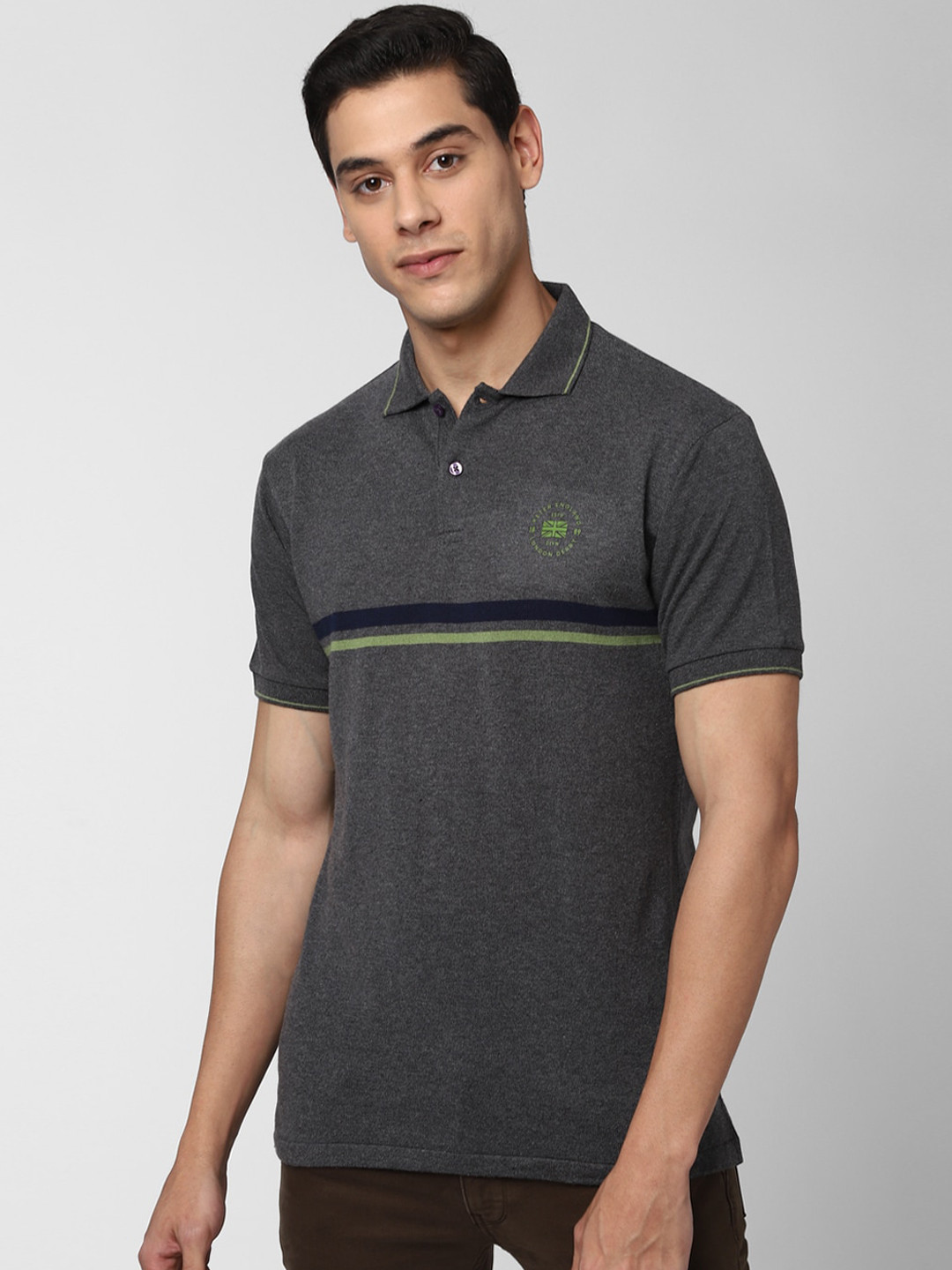 

Peter England Casuals Men Charcoal Grey Solid Polo Collar T-shirt