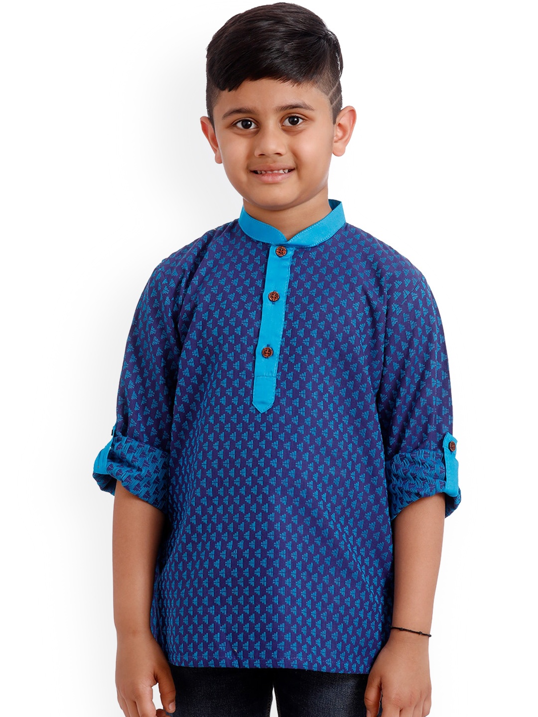 

SOULFULLY INDIAN Boys Navy Blue Woven Cotton Kurta