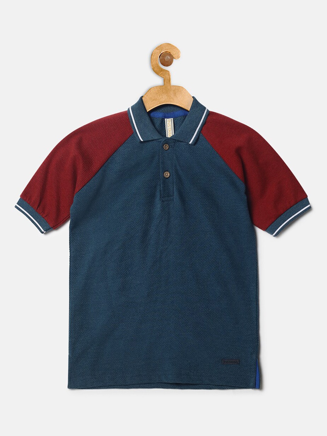 

Instafab Boys Teal Blue Solid Cotton Polo Collar T-shirt