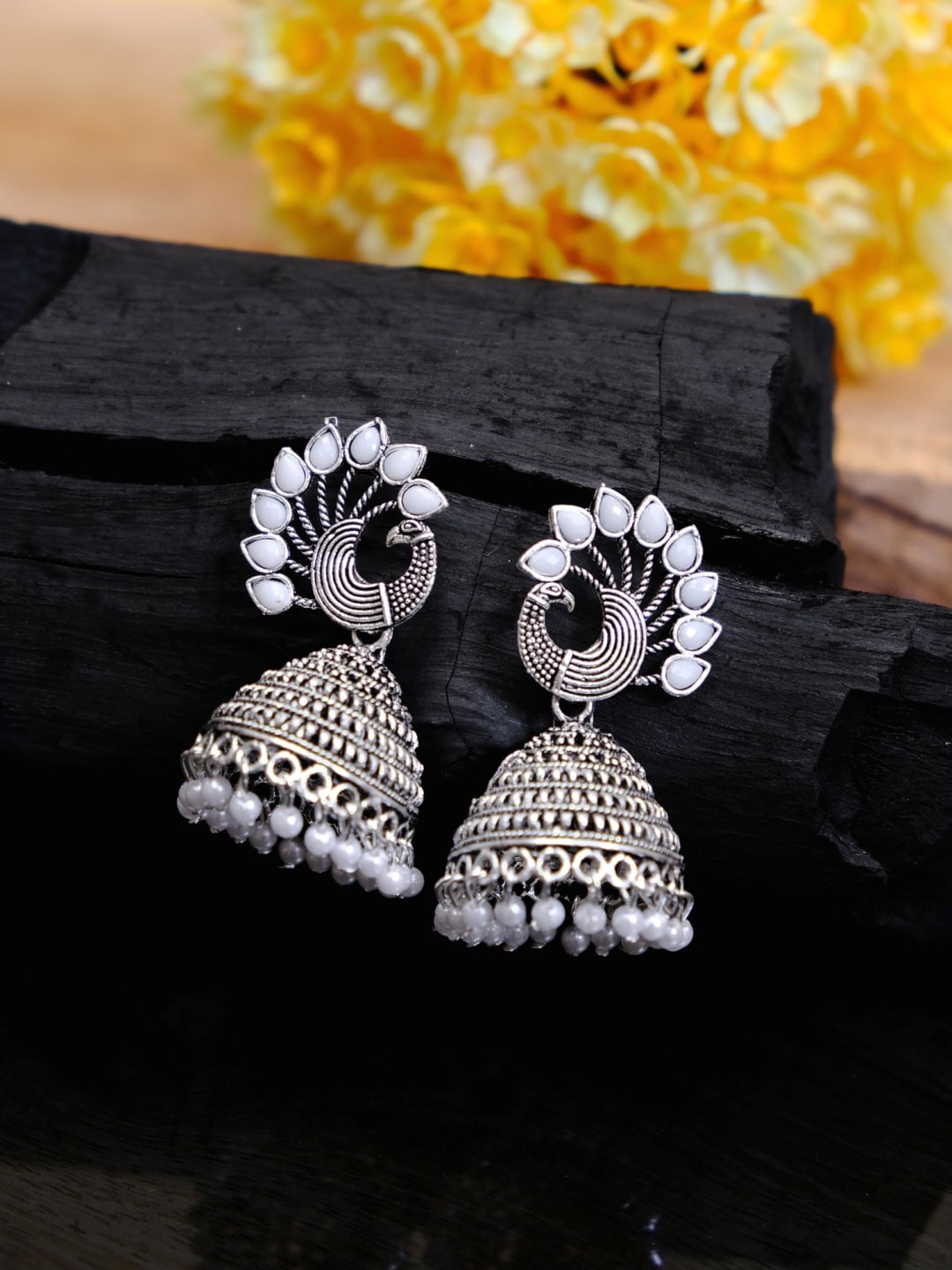 

Crunchy Fashion Silver-Toned Contemporary Jhumkas