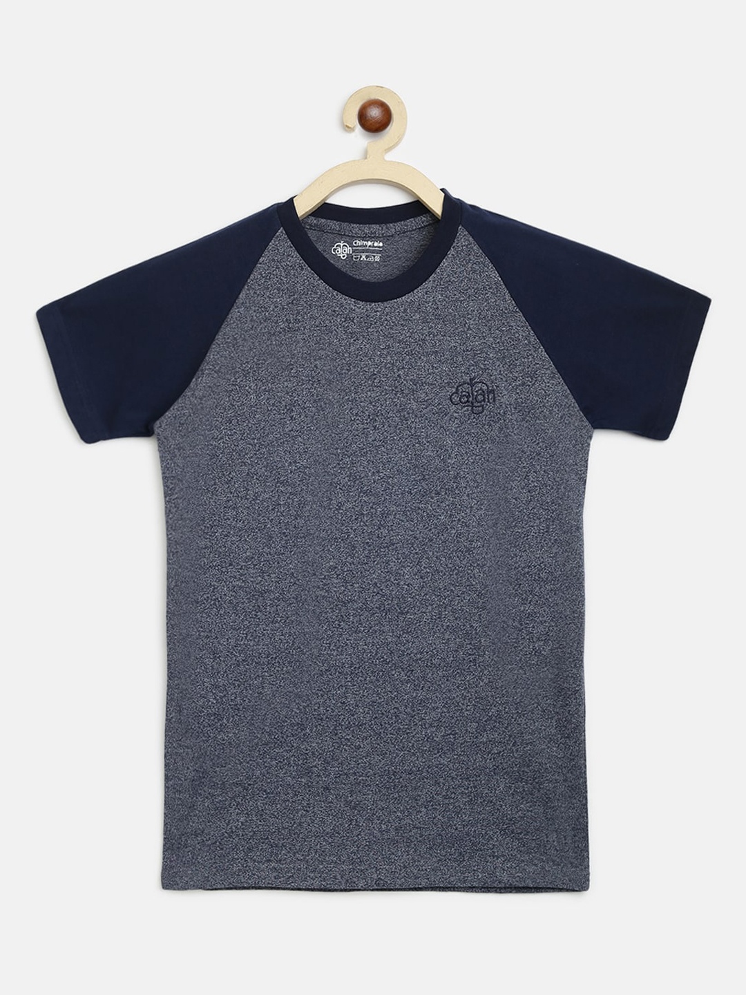 

CHIMPRALA Girls Navy Blue Colourblocked Round Neck T-shirt