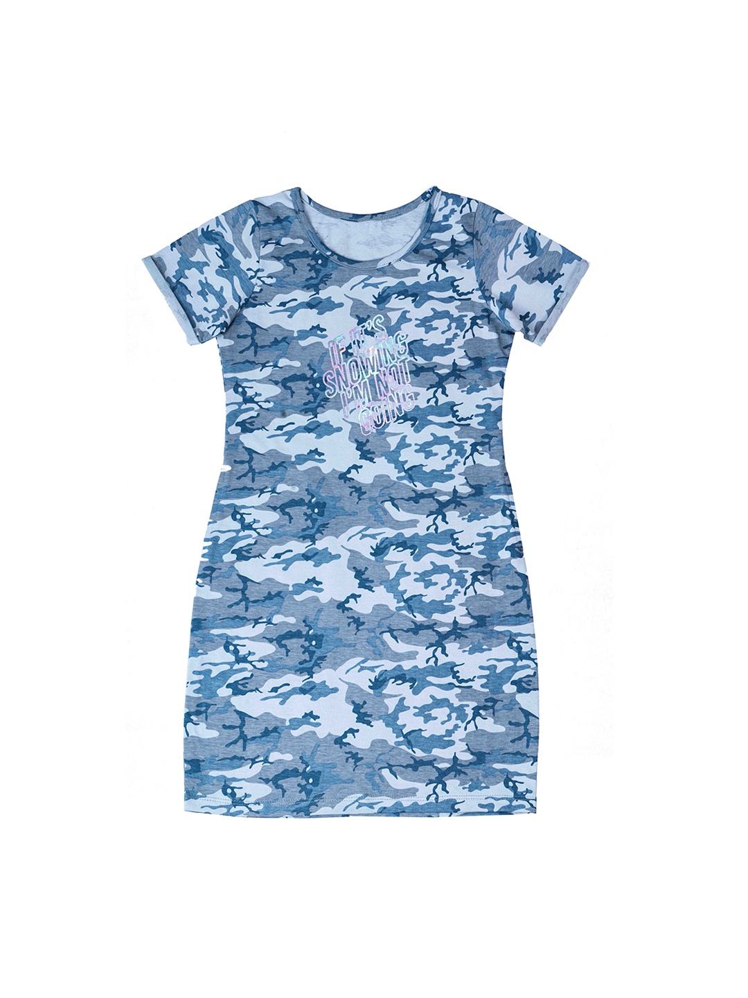 

Hunny Bunny Girls Grey & Teal Blue Cotton Camouflage Screen Printed T-shirt Dress