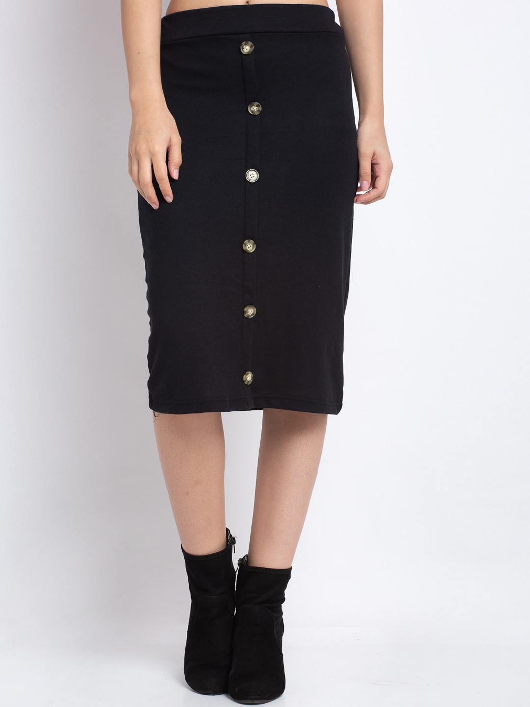 

Miaz Lifestyle Women Black Solid Pencil Midi Skirt