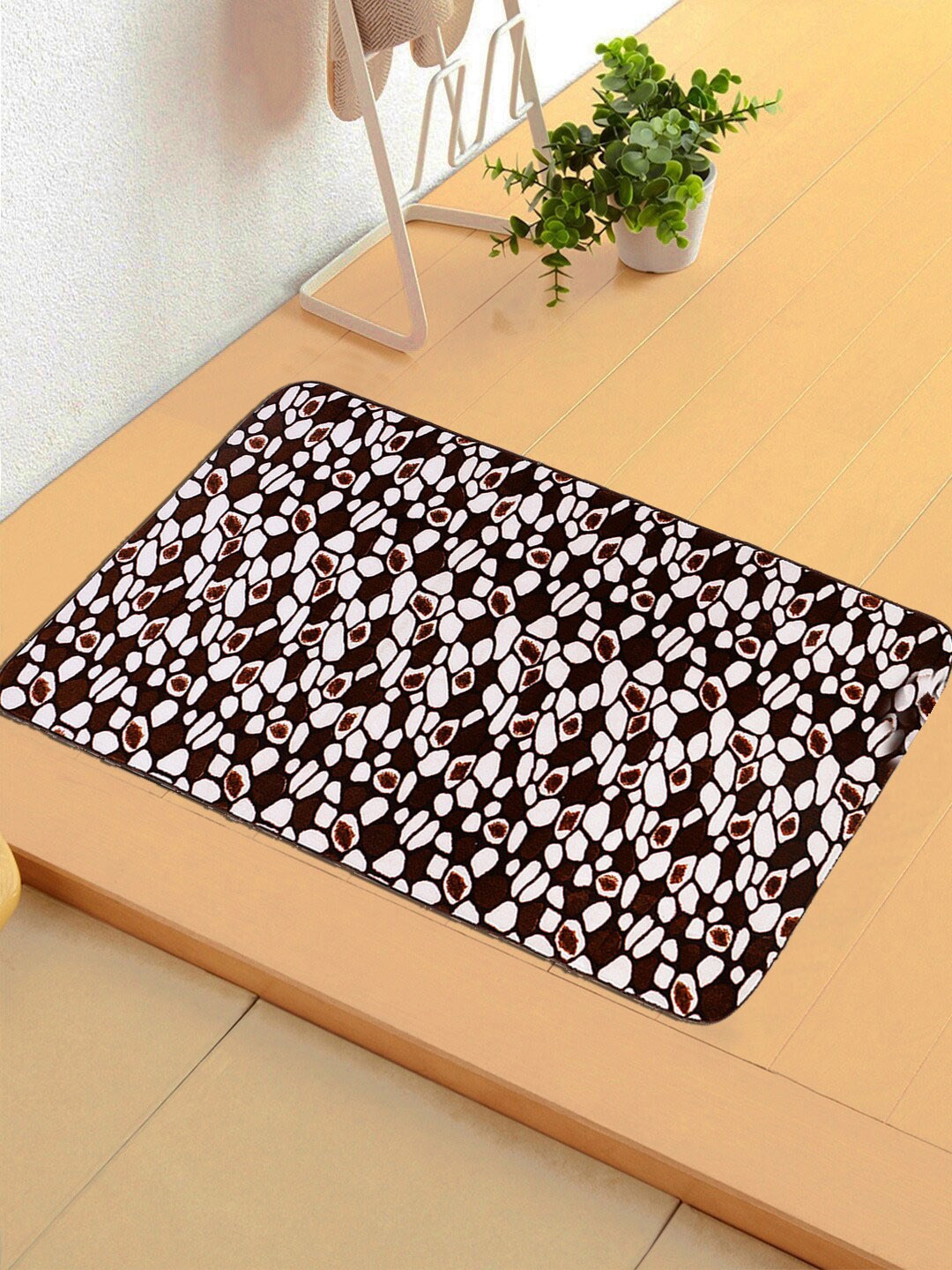 Status Brown & White Printed Anti-Skid Doormat